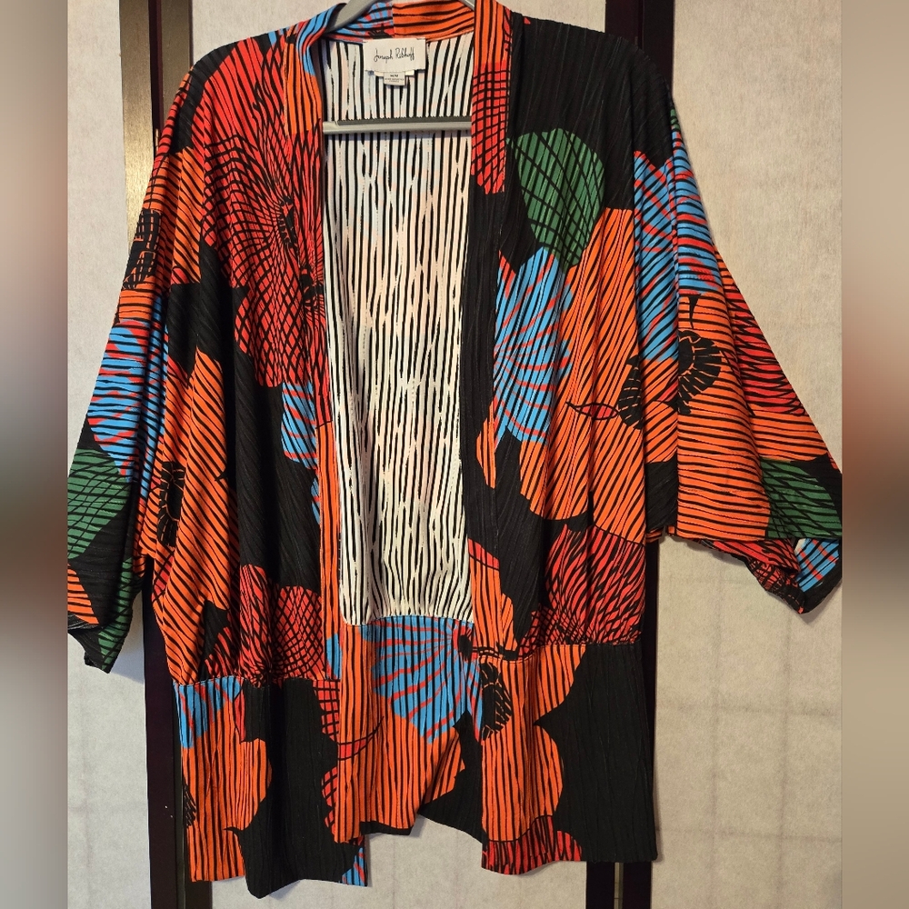 Joseph Ribkoff Vibrant Multicolor Abstract Flower Pattern Cardigan M